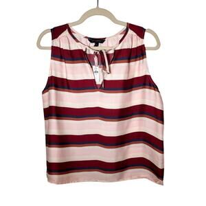 Banana Republic Striped Sleeveless Tie V Neck Blouse Top Coastal Casual XS